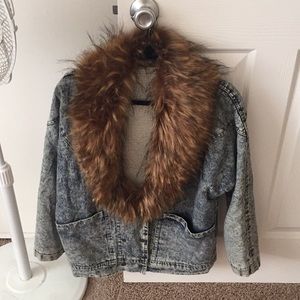 faux fur denim coat